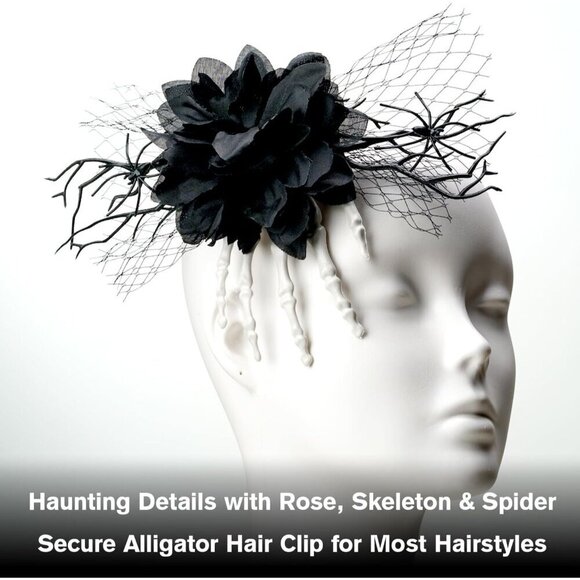 Gothic Halloween Accessories Set Black Lace Choker Skeleton Hand Hair Clip main image 7